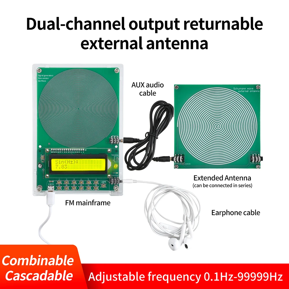 DC 5 V Schumann-Wellengenerator mit einstellbarer Frequenz (0,1–99999 Hz), Sinuswelle kann an externe Antenne und Micro-USB angeschlossen werden