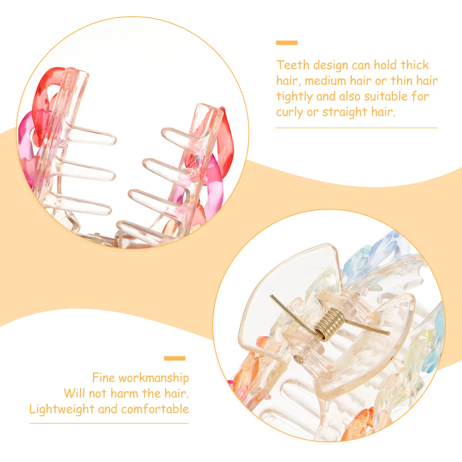 

2pcs Acrylic Claw Hair Clips Colorful Jaw Clips Non-Slip French Design Banana Barrettes Rainbow Hair Accessories For Women Girls