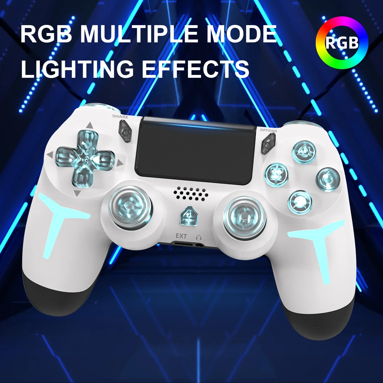 GAMINJA RGB Light Wireless Game Controller For PS4 PS3 Console Computer PC LED Bluetooth Gamepad 6-axis Gyroscope Dual Vibration