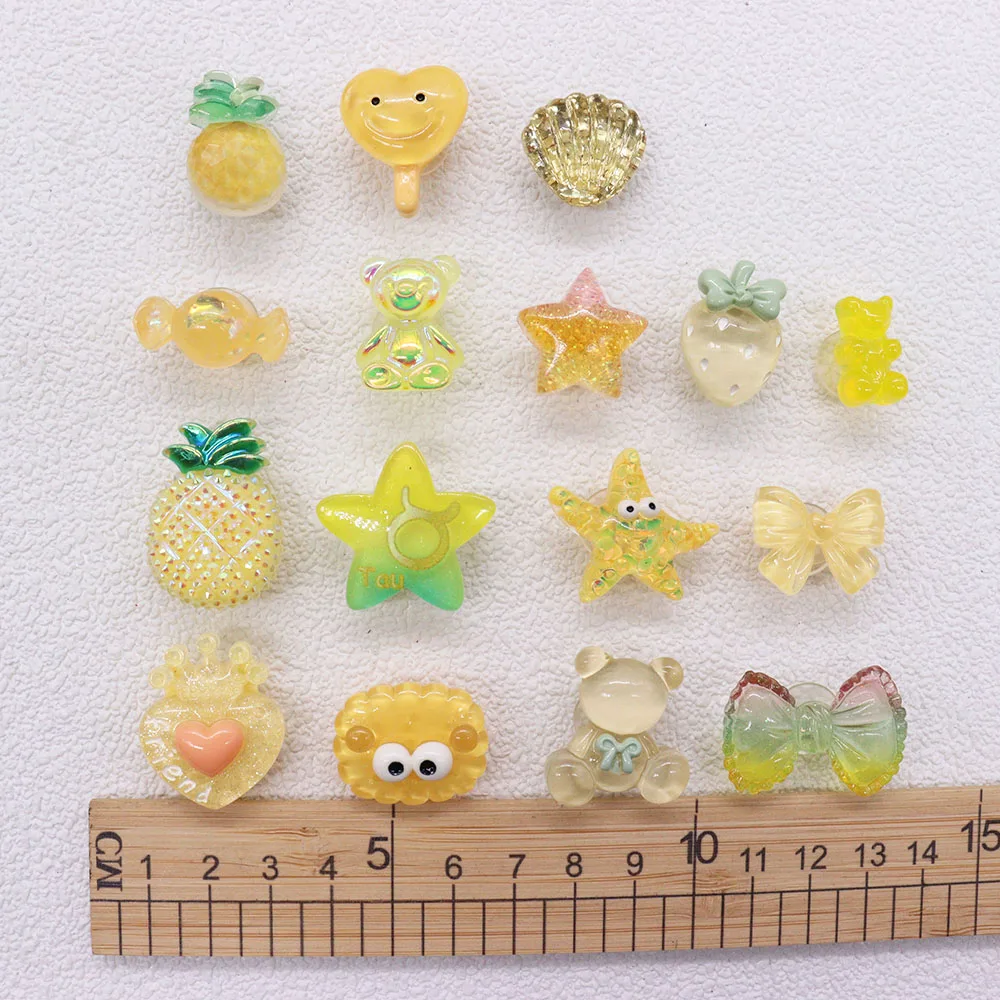 1-16PCS Resin Shoe Charms Fit Wristbands Pineapple Bear Star Bow Candy Hole Slipper Decoration Button Accessories Kid Party Gift