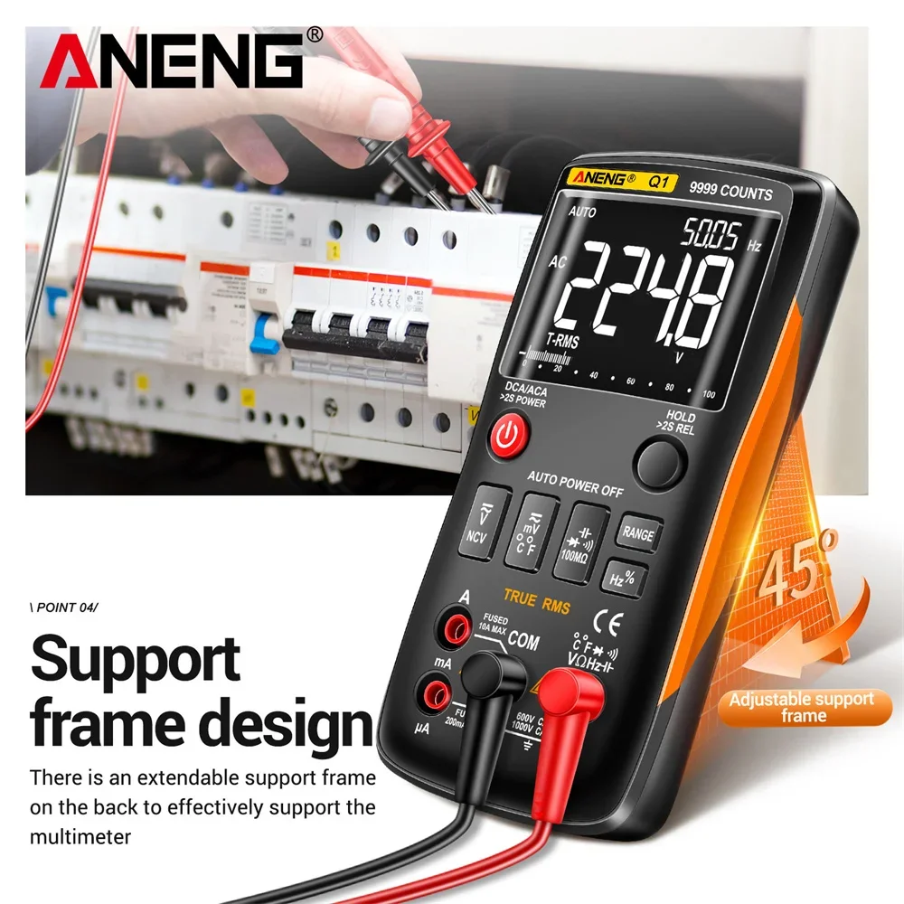 ANENG Q1 multímetro digital 9999 contagens True RMS tester auto  capacimetro voltímetro amperímetro elétrico dmm transistor medidor de teste