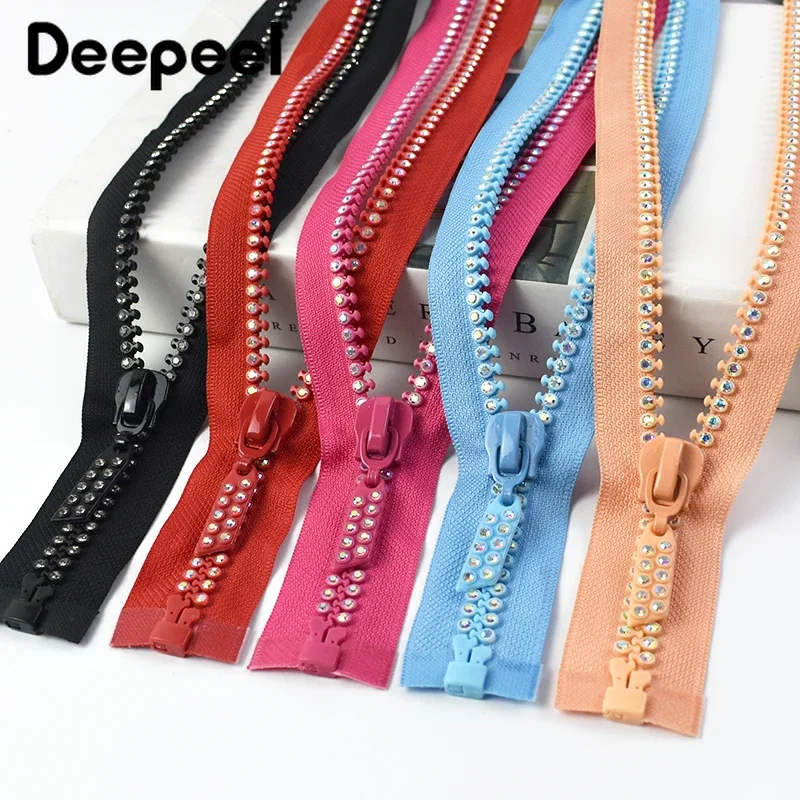 

1/2Pcs Deepeel 10# 60cm Resin Zippers Rhinestone Open-End Zip for Sewing Garment Decorative Zips Repair Kit Knapsack Accessories