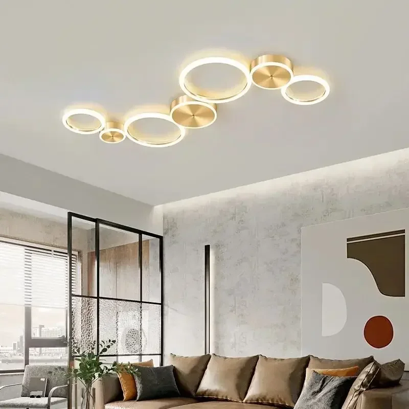 

Modern LED Ceiling Chandelier Simple Aluminum Lamp for Living Room Bedroom Dining Circle Rings Golden Light