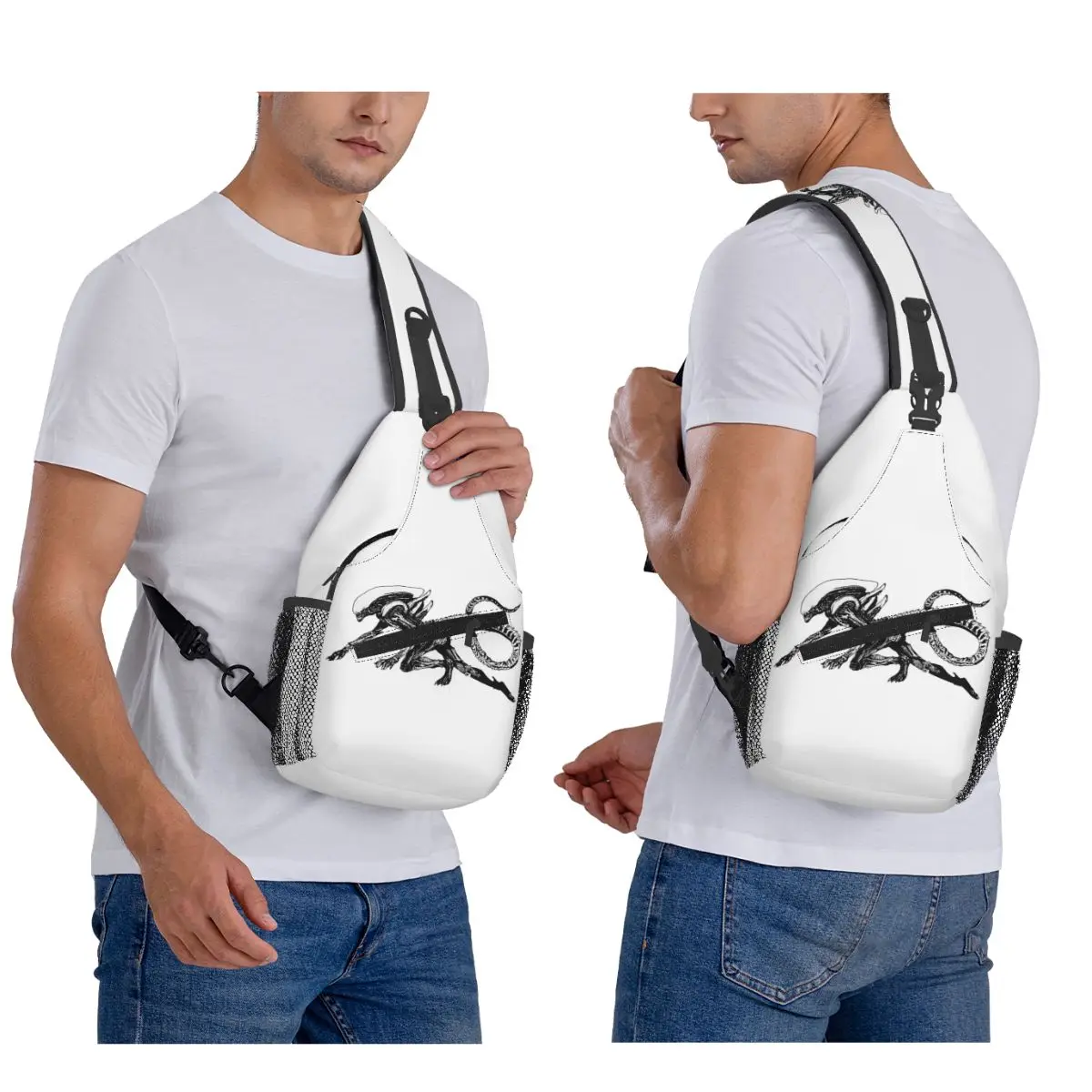 

Xenomorph Alien Movie Chest Bag Men Sling Crossbody Backpack Chest Bag Traveling Hiking Daypack Shoulder Bag