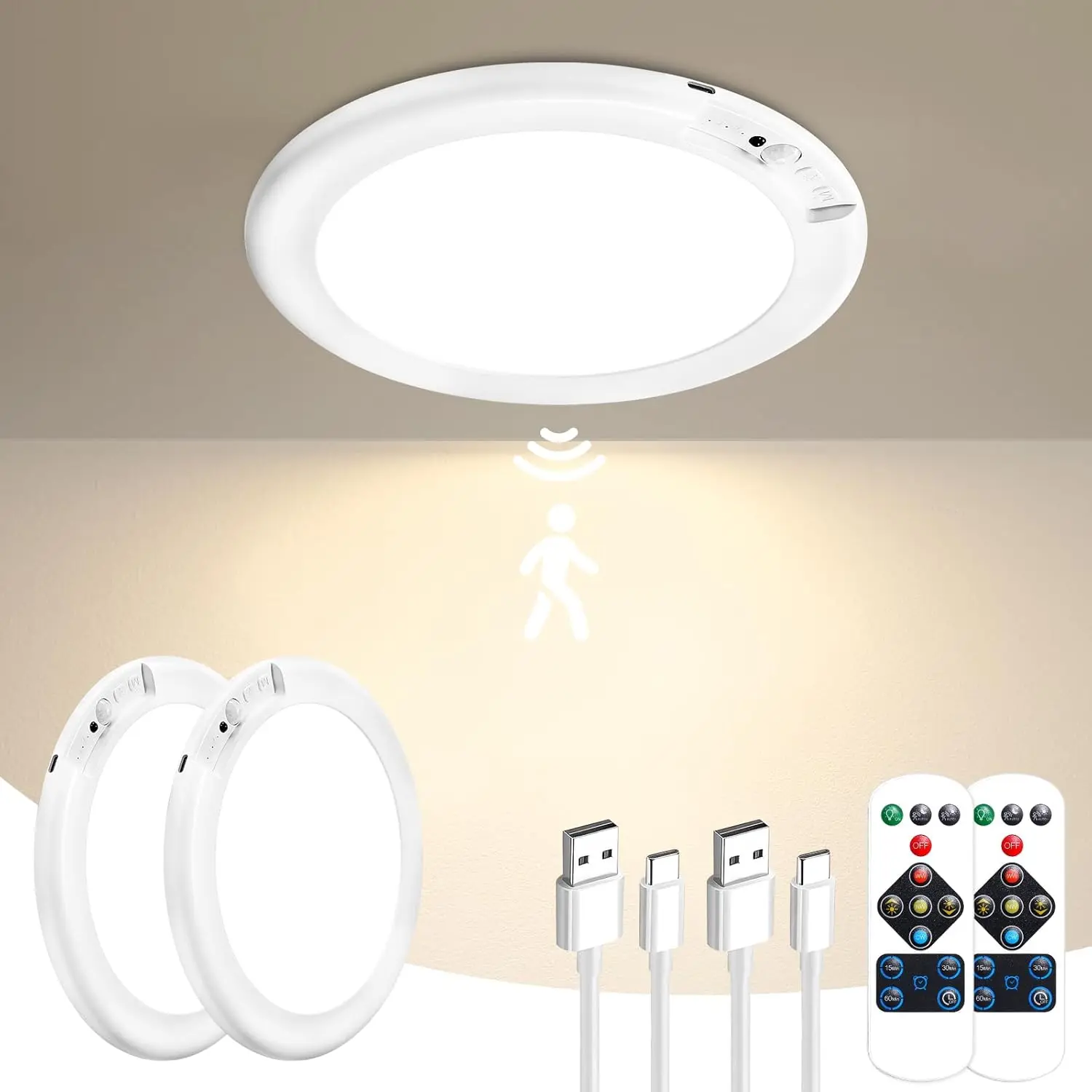 Rechargeable Motion Sensor Ceiling Light with Remote - Magnetic Wireless Ceiling Light Battery Powered for Closet Shower Stairs Shed Hallway Ect