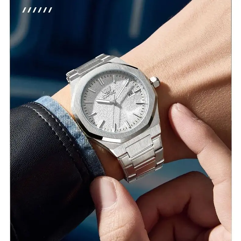 탑 럭셔리 브랜드 비즈니스 남성용 시계 달력 방수 빛나는 손 스테인레스 스틸 시계 새로운 석영 남성용 시계