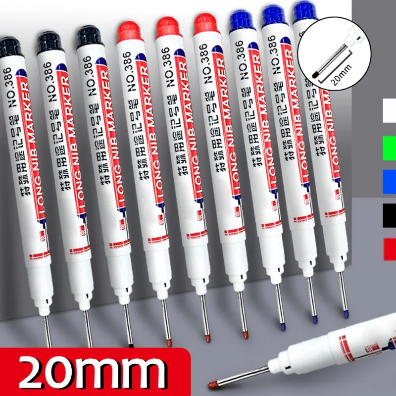 Rotuladores de punta larga blanco/negro/rojo/azul/verde, 5 colores, 2cm, rotulador de Agujero profundo para herramientas de carpintería de carpintero de Metal, resistente al agua