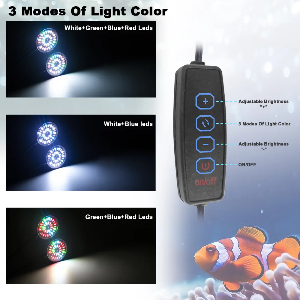 4W\\7W USB Fish Tank Clip Lamp Decorate Led Full Spectrum Control Lamp Algae Lamp Ornamental Small Tank Lighting