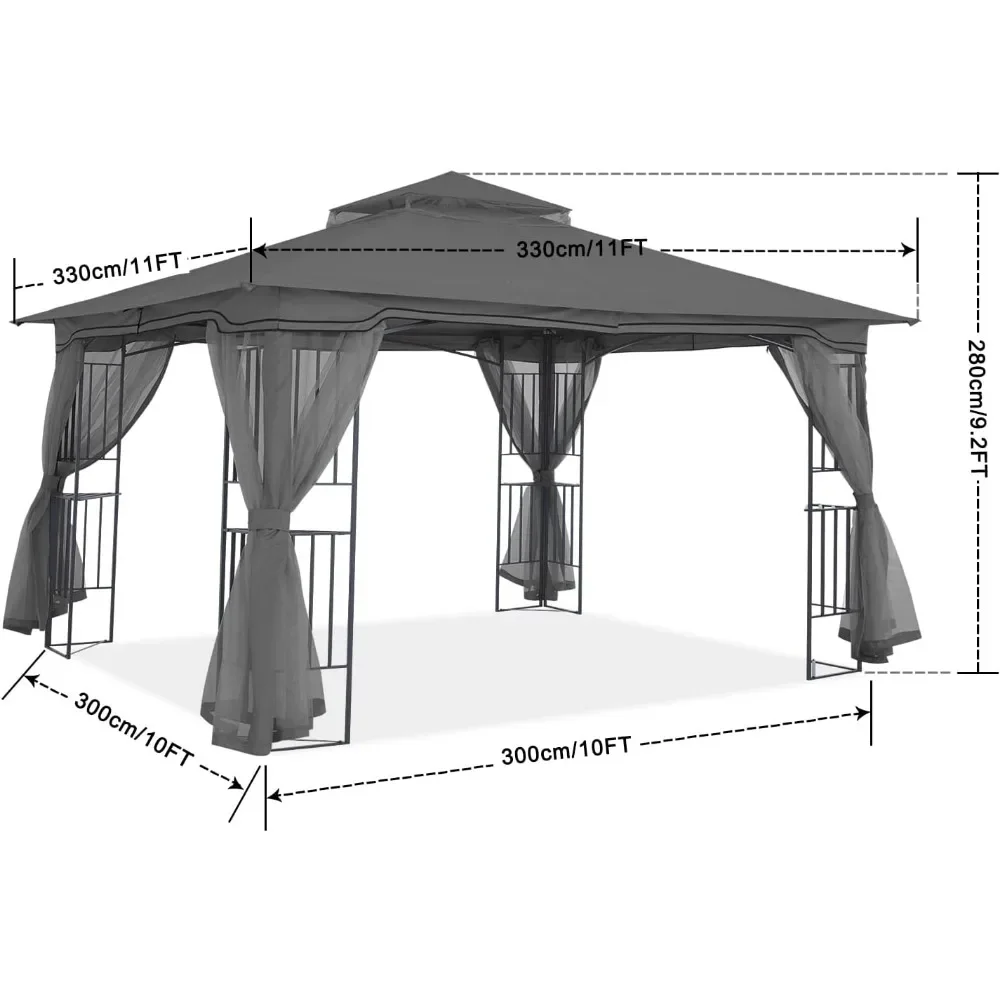 Gazebo da esterno per patio con pareti a rete e ripiano angolare (11x11)