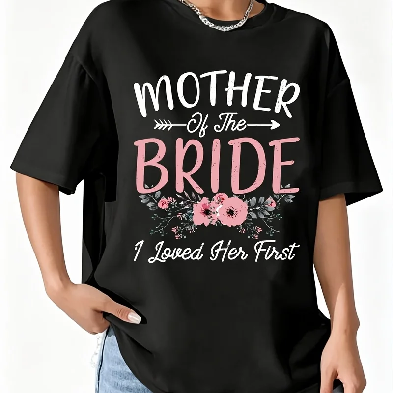 Mother of the Bride Women's 100% Cotton T-Shirt Fun Print Short Sleeve Top Casual Round Neck Tee S-5Xl