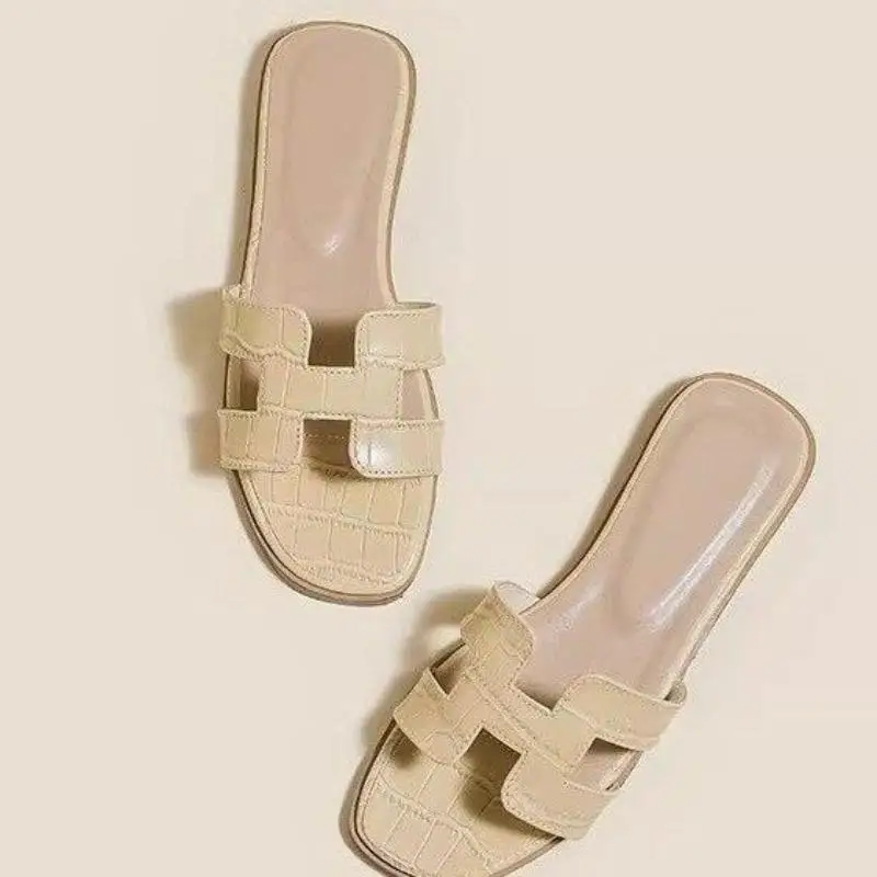 Women's H-Shaped Slippers Casual Roman Style Slip-On Sandals Comfortable Flat Slides Shoes