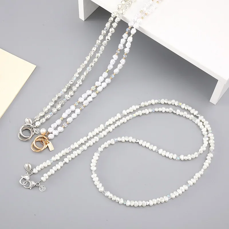 New Fashion Pearl Heart Crossbody Long Mobile Phone Strap Phone Case Keychain Pendant Bag Chain Decor