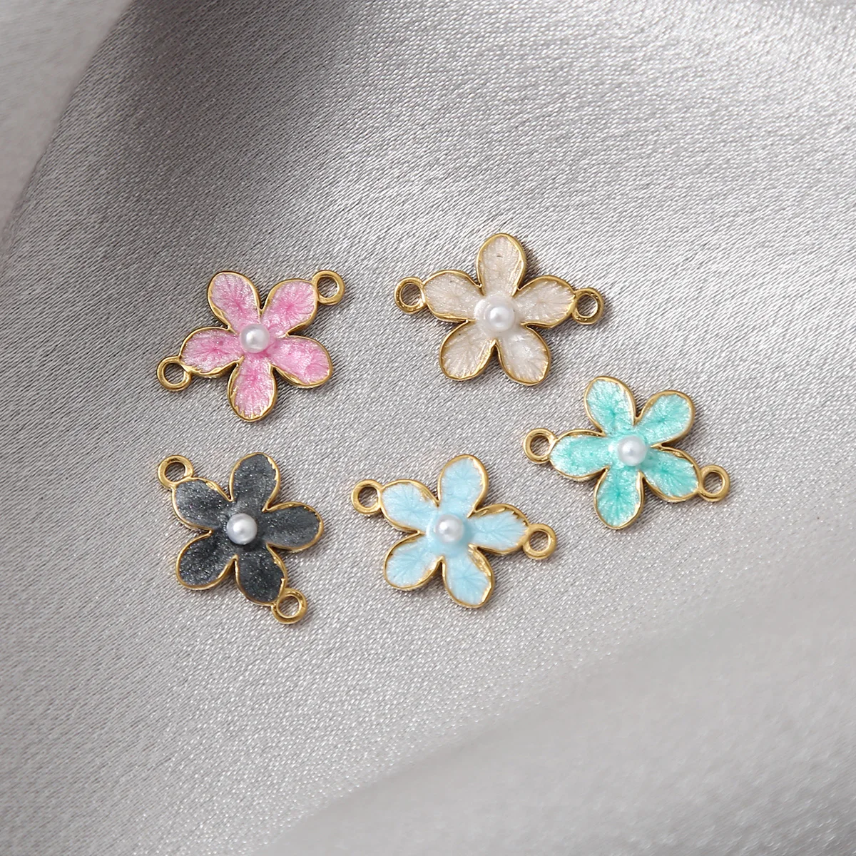 

10pcs Enamel Flower Pearl Charms Stainless Steel Pendants Bulk for DIY Jewelry Earring Making Bracelet Keychain Accessories