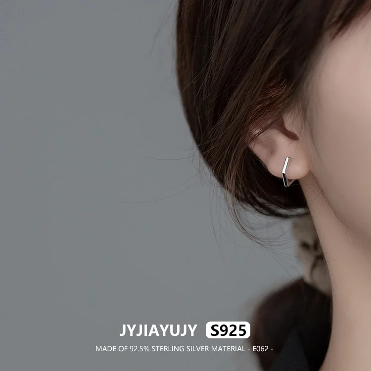 JYJIAYUJY 100% Sterling Silver S925 Hoop Earrings Smooth Surface Hexagon Shape Fashion Hypoallergenic Fine Jewelry Gift E062