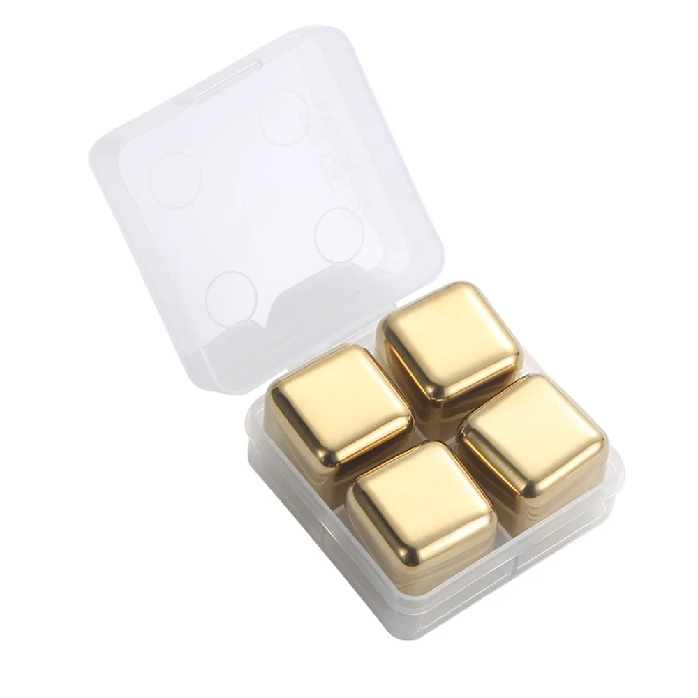 Portable Stainless Steel Ice Cubes Set Reusable Gold Chilling Stones for Whiskey Wine Cooling Cube Party Bar Tool