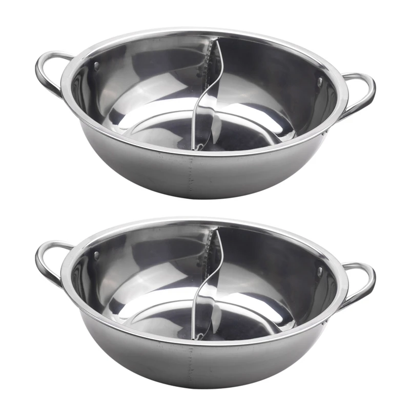 2Pcs 28Cm Hot Pot Twin Divided Stainless Steel 28Cm Cookware Hot Pot Ruled Compatible Soup Stock Pots Home Kitchen