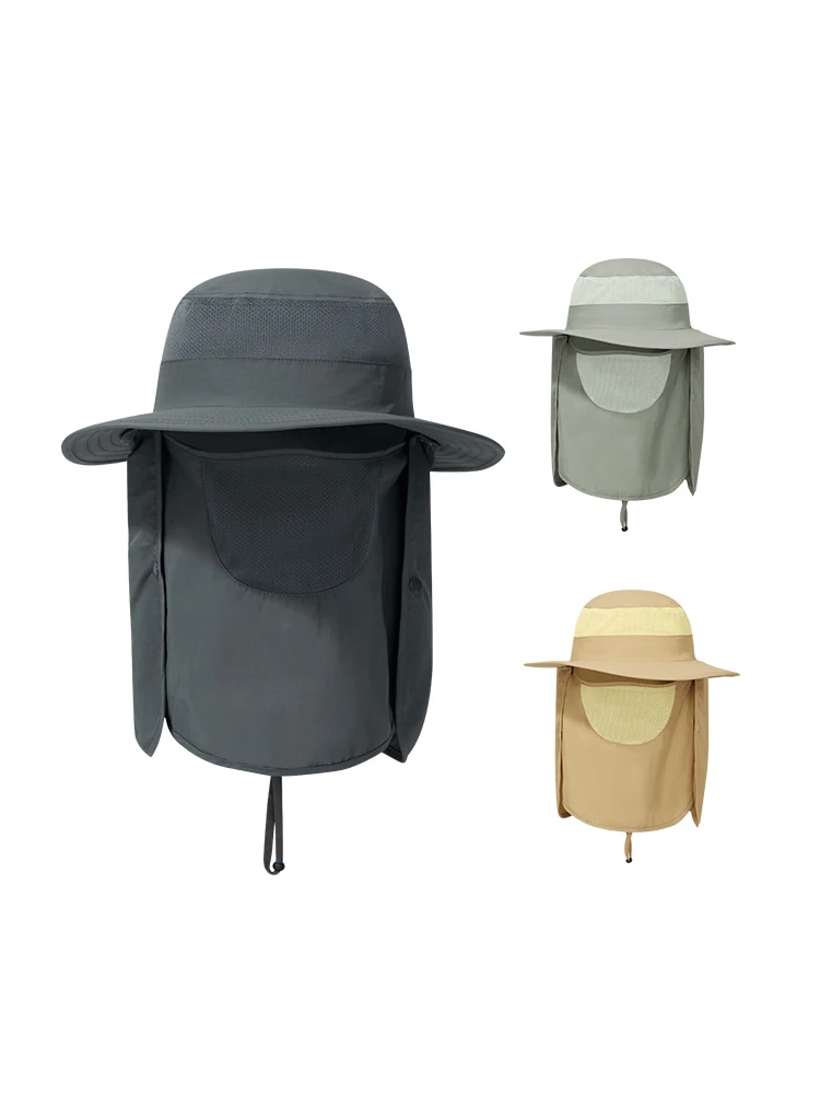 

Outdoor big head circumference bucket hat sunscreen mask cape mountaineering hat fishing hat men