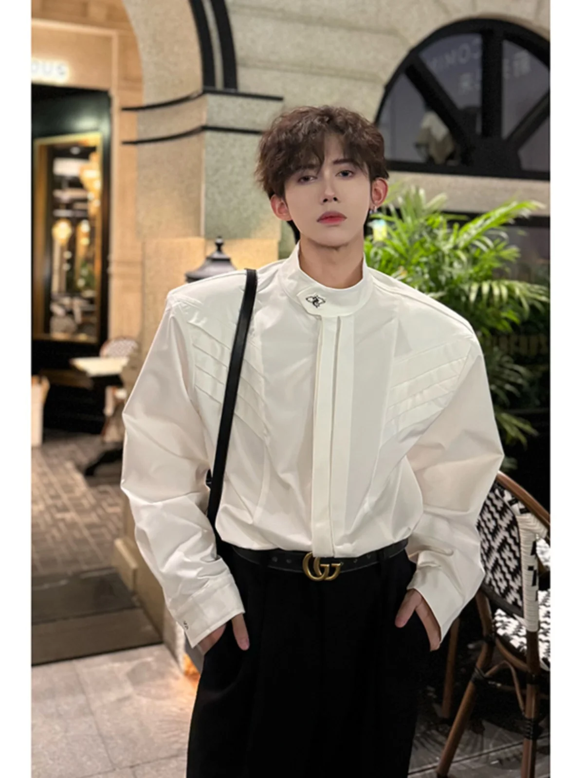 

Белая рубашка Briti Sle с длинным рукавом и воротником-стойкой, городской стиль, весенняя мода, полиэстер, нейлон, композитное волокно, износостойкая, M...