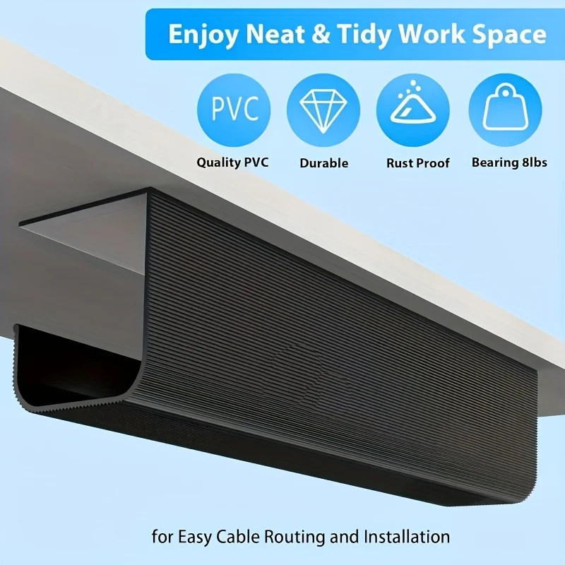 

1Pc 8.5cm/3.35in Under Desk Cable Management Tray Self Adhesive Cable Storage Rack Basket For Power Strip Adapter Useful