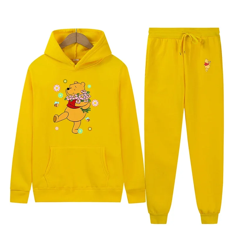 

Винни-Пух, цветочная танцевальная толстовка, брюки, модная милая толстовка с капюшоном с героями мультфильмов, комплект спортивных штанов, модный мужской весенне-осенний костюм
