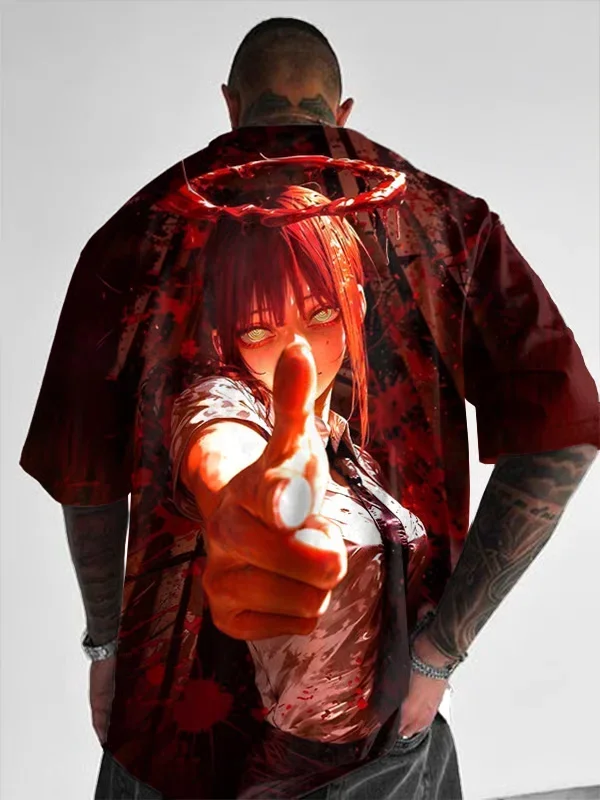 Herren-T-Shirt mit Anime-Mädchen-Motiv, 3D-Druck, sexy und attraktiv, lässiges, lockeres Street-T-Shirt, kurzärmelig, Rundhalsausschnitt. – Detail 10
