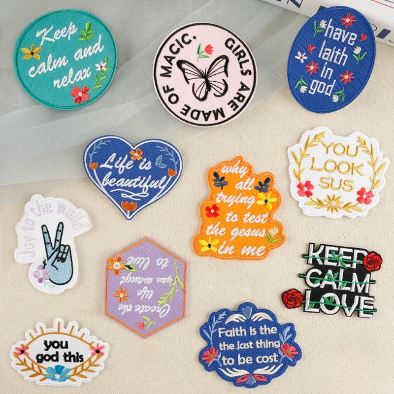 Round Fashion Embroidered Iron On Patches for Clothing DIY Decoration Label