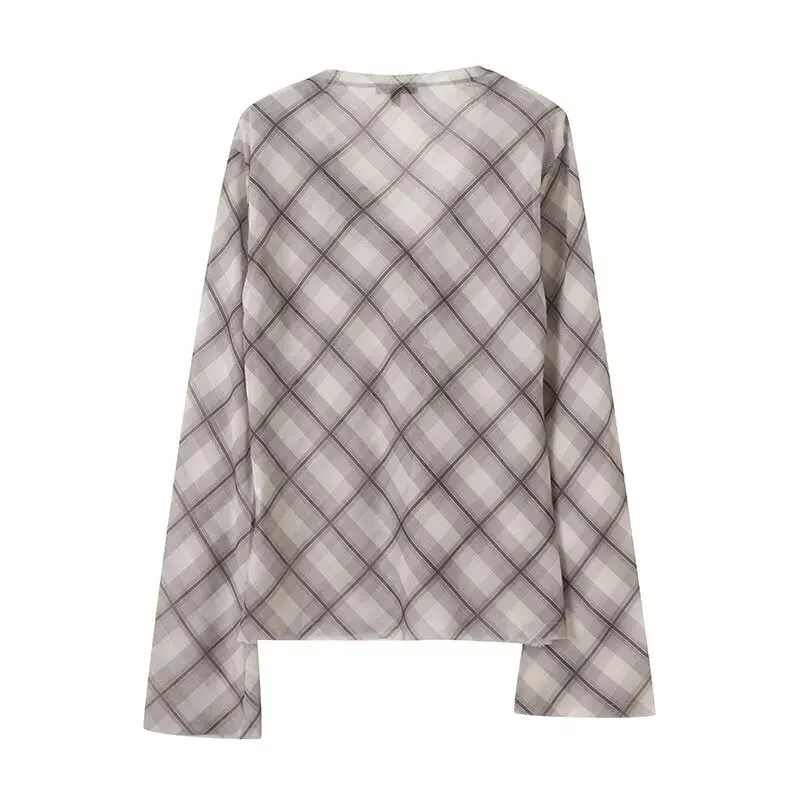 Printemps 2025 Plaids léger semi-transparent pour femmes avec Sves effilochées Long Sve Coupe ample Polyvalent Sle 0528...