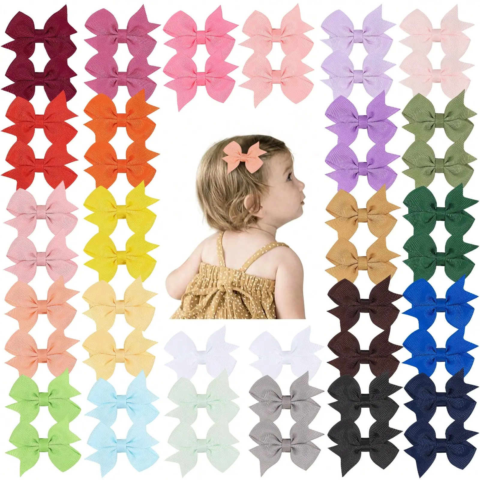 

20pcs/set 2.2'' Grosgrain Ribbon Hair Bows Clips for Baby Girls Cute Candy Color Hairpin Barrettes Headwear Kid Hair Accessories