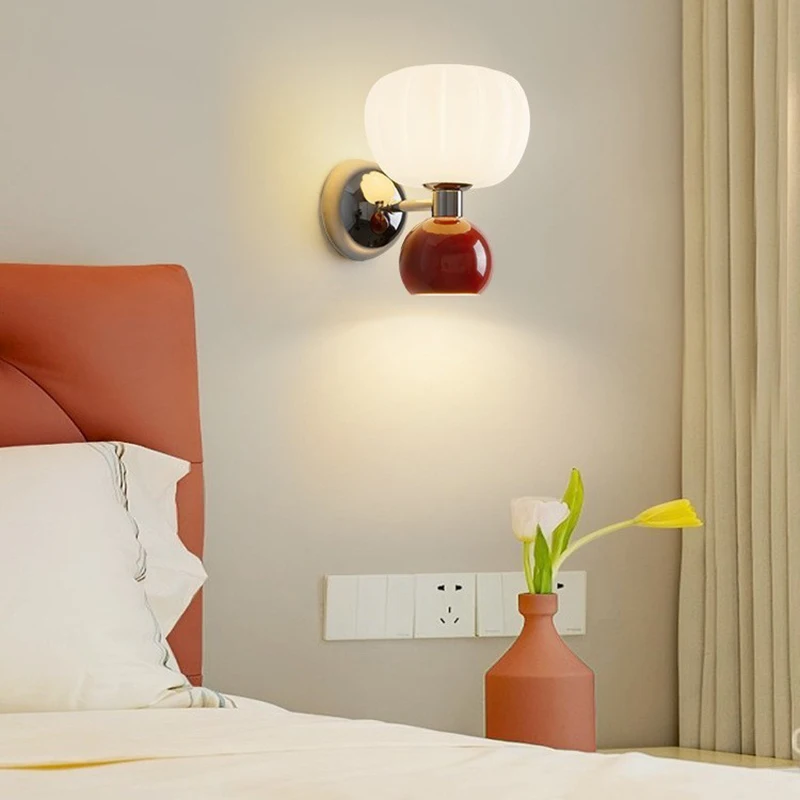 New Nordic Home Decor Wall Lamps Plastic Material Lightings Modern Soft Style Pumpkin Shape Bedroom Lustres