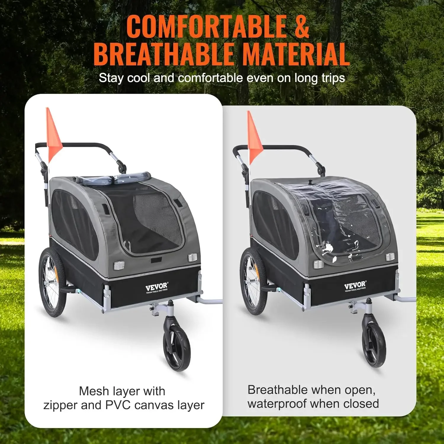 Dog Bike Trailer, Supports up to 88 lbs, 2-in-1 Pet Stroller Cart Bicycle Carrier