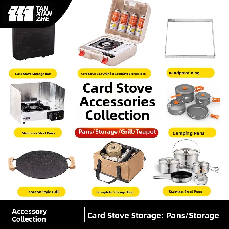 

Portable Cassette Stove Outdoor Cam BBQ ill Windproof Box Storage Pan Water Boiler Universal Accory Full Set
