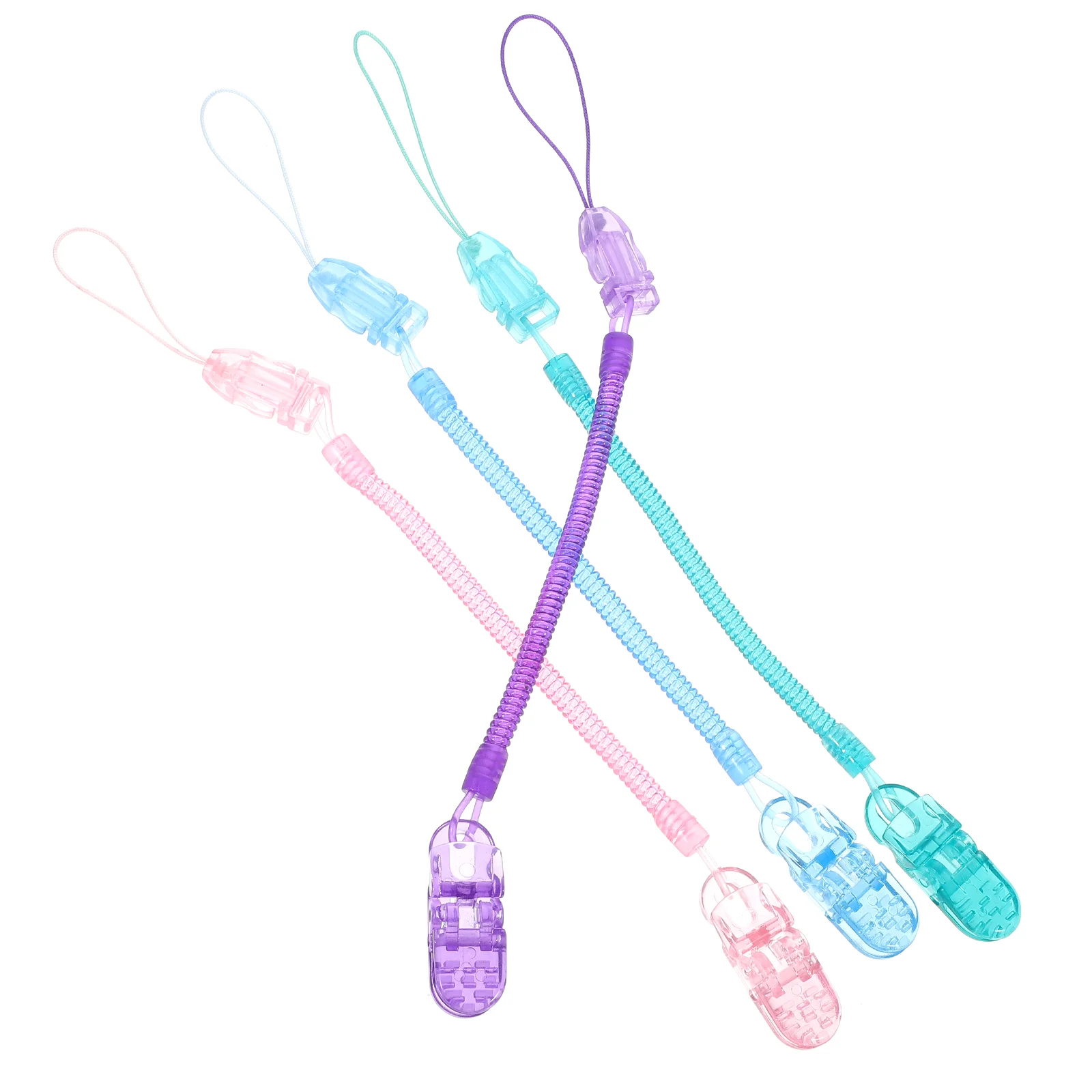 Clip per ciuccio per bambini in silicone trasparente da 4 pezzi Clip per badge a catena per realizzare clip Cinghie Rosa Blu Viola e verde