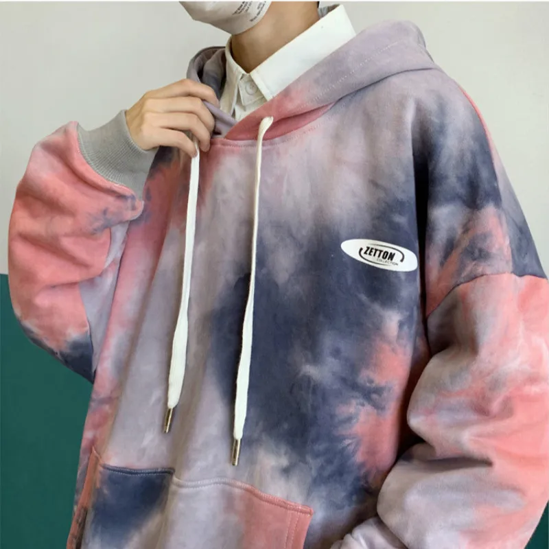 Prowow  New Tie-dye Hooded Men\'s Casual Hong Kong Style Autumn Tops Hip-hop Loose Trend Wild Couples Hooded Sweater