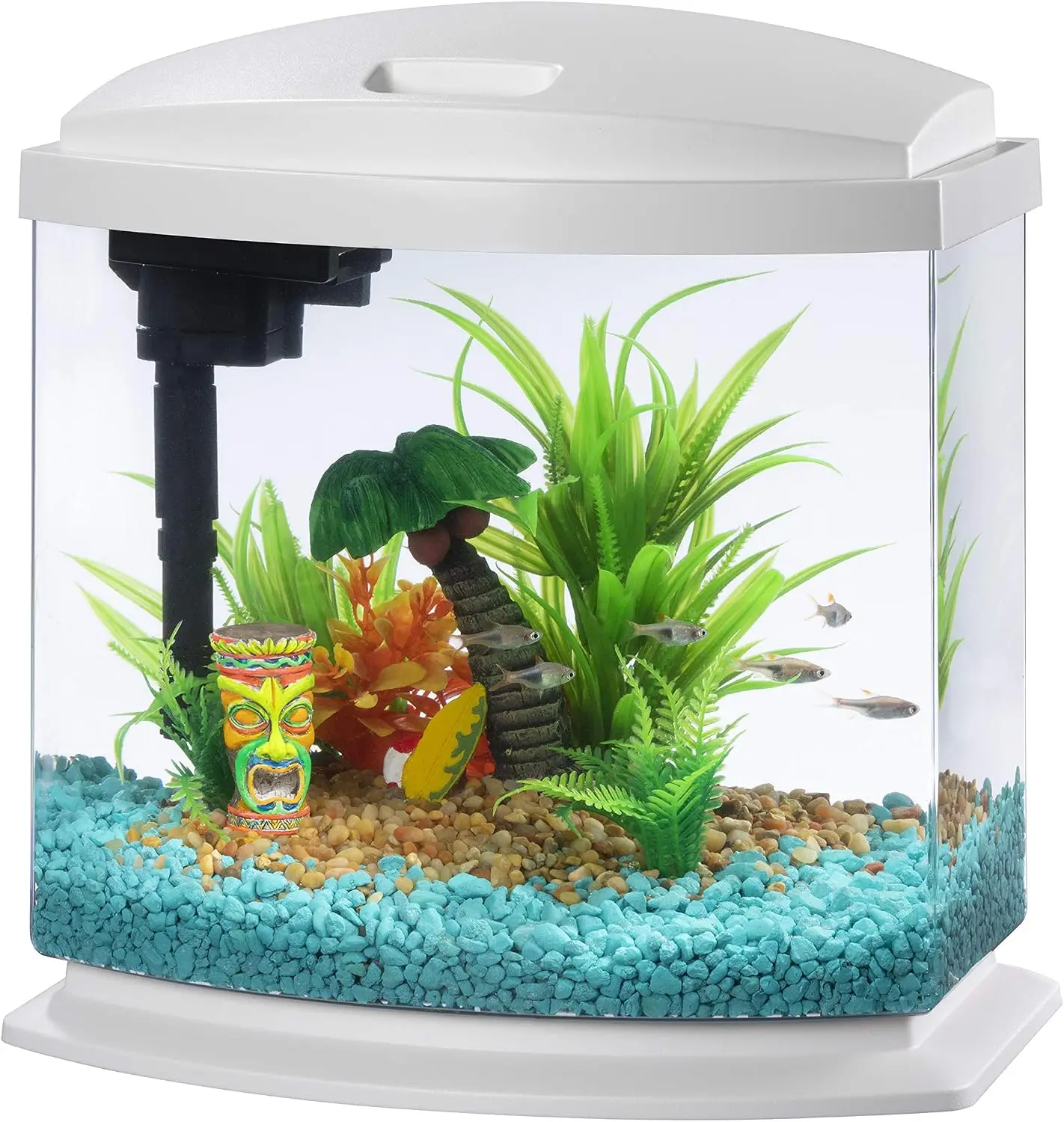2.5 Gallon Small Aquarium Fish Tank Kit with LED Lighting and Smart Cleaning Technology, White, for Small Fish
