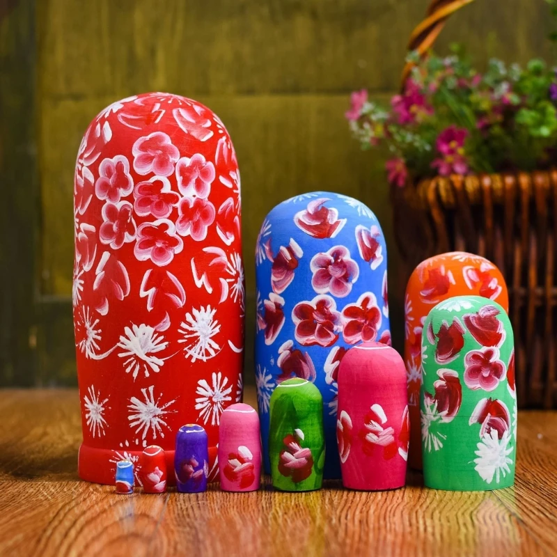 Russian Nesting Hand Painted Babushka Figurines Dolls Kids Fine Motor Toy