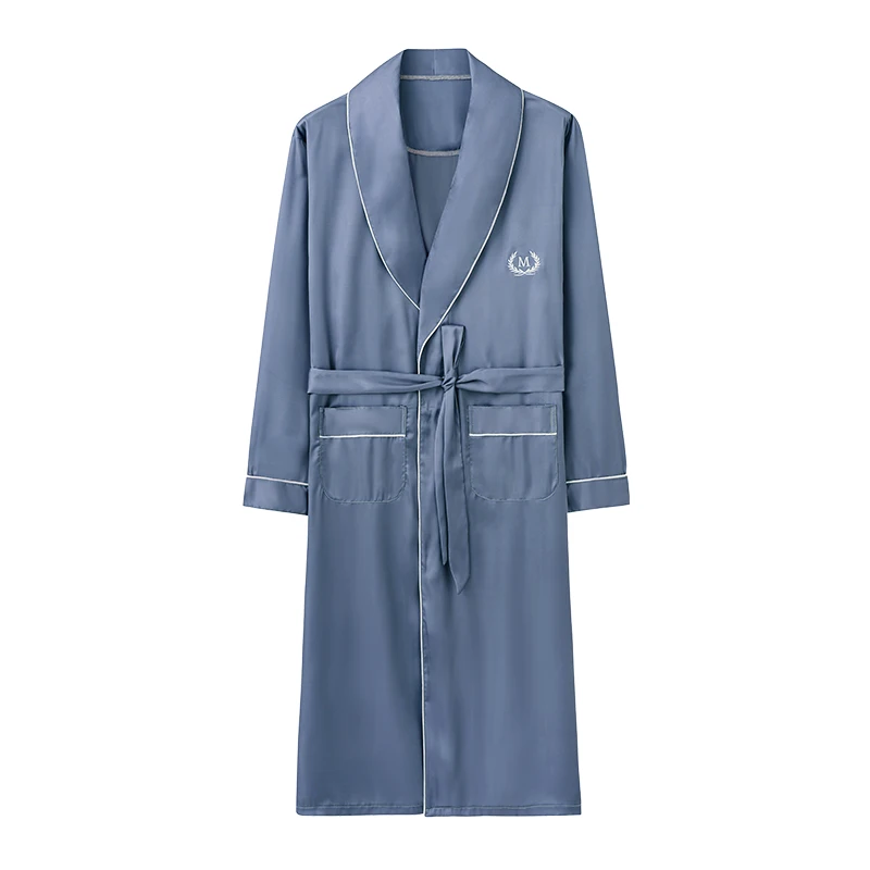 Mens Silk Satin Pajamas Sleepwear Robe Long Sleeve Robes Bathrobe V-Neck Nightgown