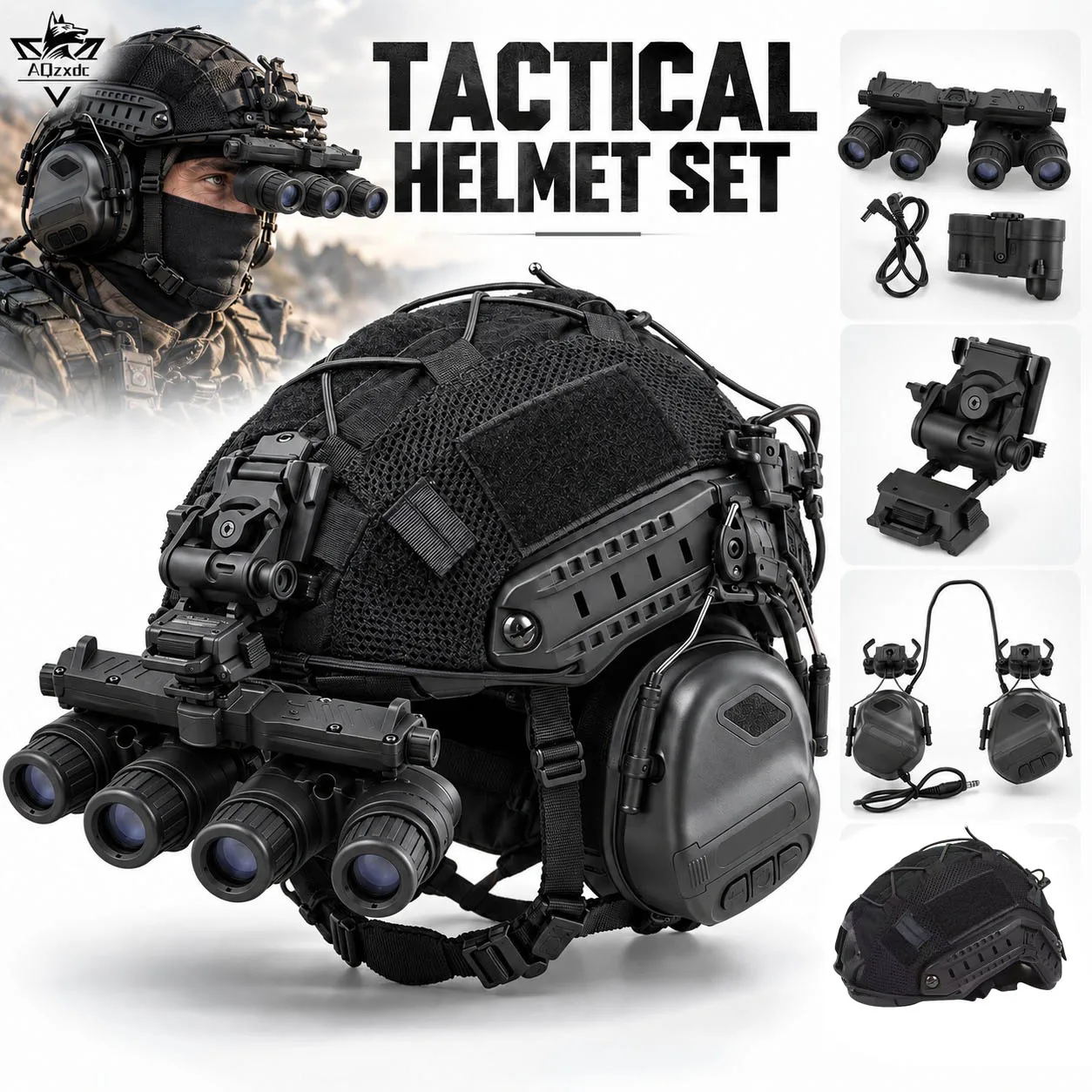Airsoft Tactical FAST Helmet Set Military Helmet with NVG Model Mount Headset for Combat Cosplay Outdoor Training Gear Role Play