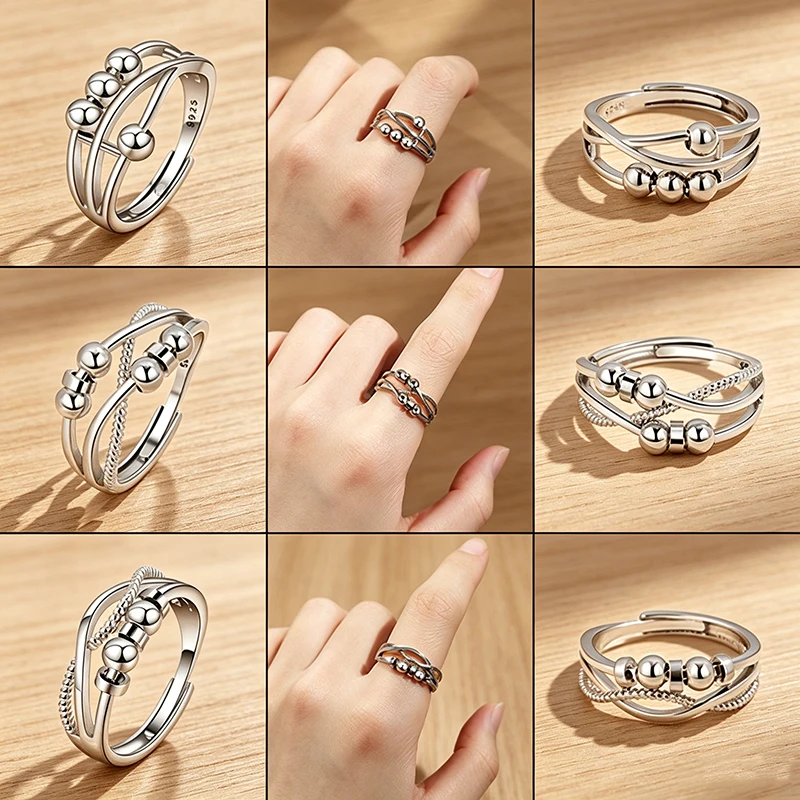 Minimalist Anti Stress Spinner Round Beads Ring Multilayer Joint Jewelry Ladies Casual Rotate Rings Relax Gifts Accessories