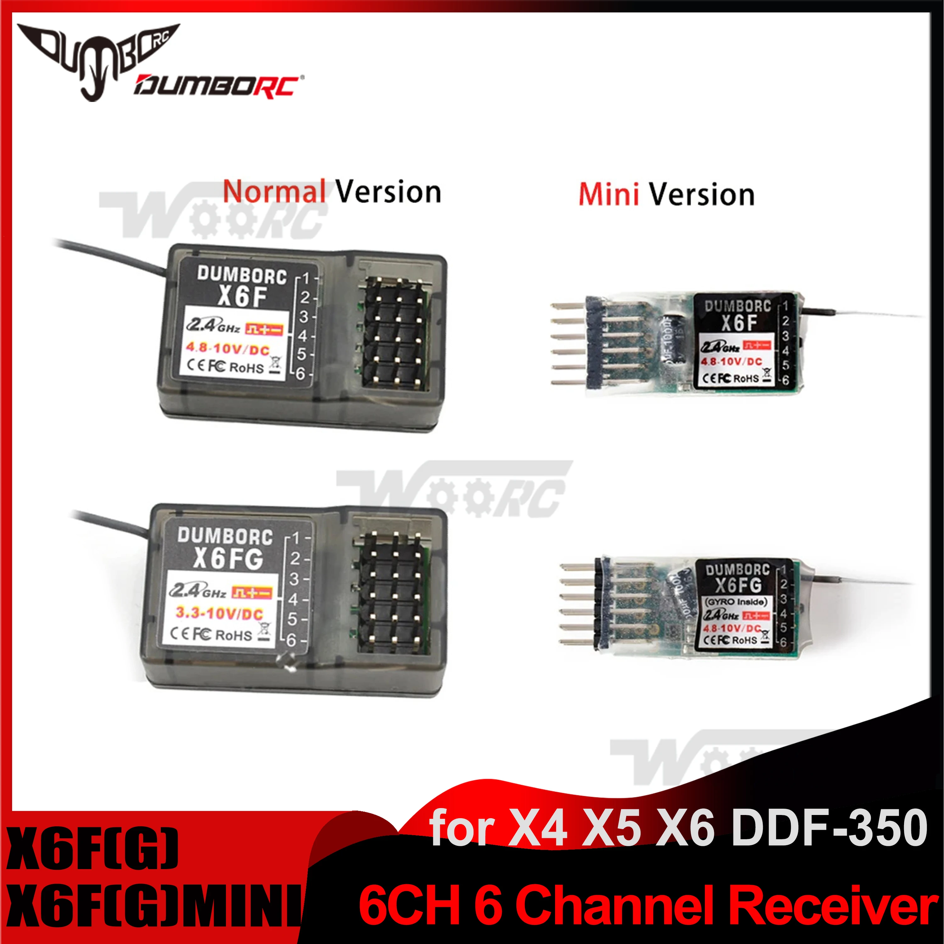 

DUMBORC X6F X6FG Mini 6CH 6 Channel Receiver Gyro 2.4G for X6 X4 X5 DDF-350 Transmitter Remote Controller RC Car Boat Tank