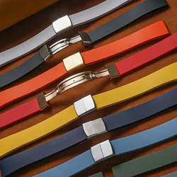 CTS Fluororubber Watch Strap 18 19 20 21 22mm Quick Release folding BuckleWatch Bands Waterproof Men FKM Strap For Cut To Size