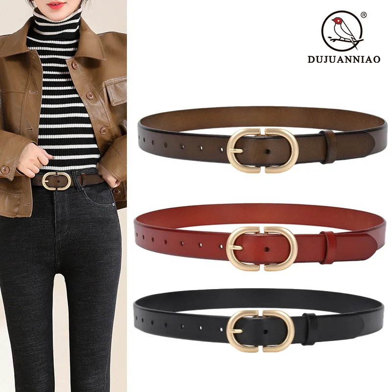 

Vintage leather belt for women Korean style pin buckle genuine leather belt versatile denim decoration first layer cowhide belt