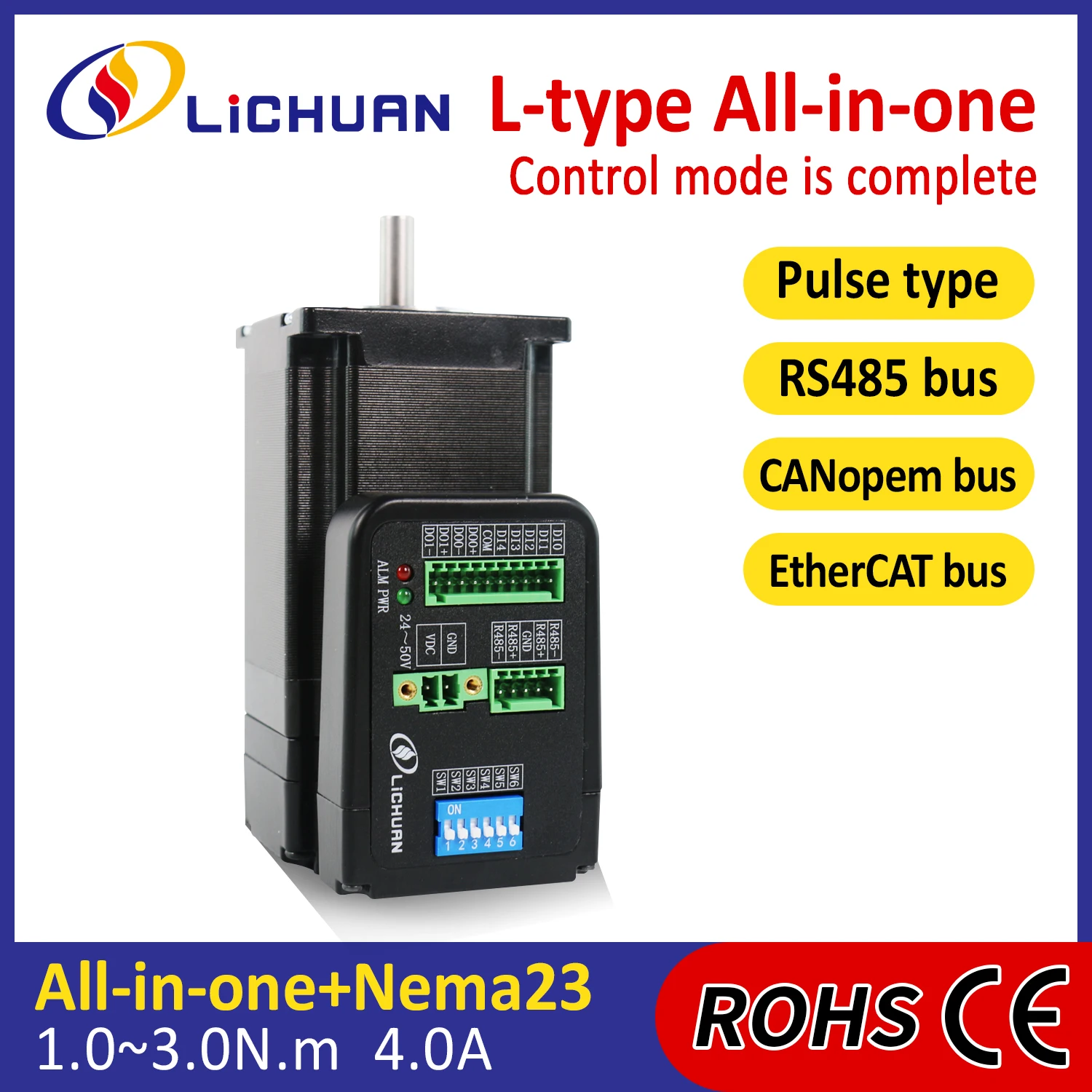 Lichuan 1/2/3N.m Stepper Motor 36V 4A 1000PPR 2Phase Nema23 Closed Loop Integrated Stepper Motors Driver for Automated Machine