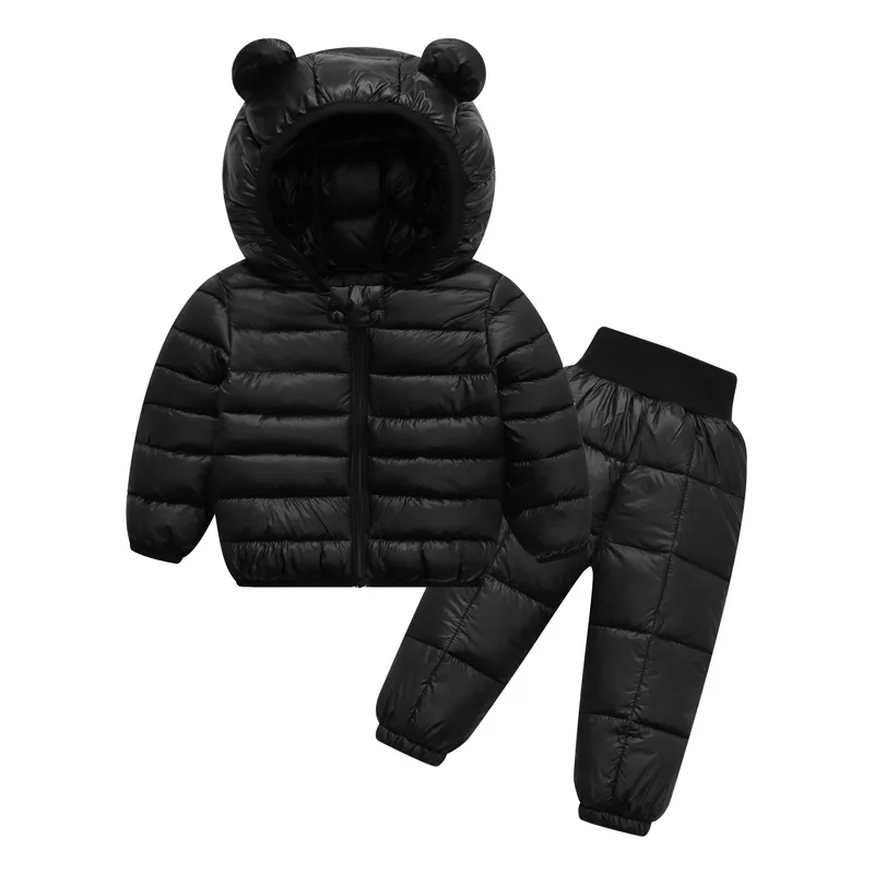 Toddler Baby Boys Girls Winter Padded Jacket Pants Set Cute Bear Ear Hooded Coat Zipper Warm Two Pieces Outfit For 0-5 Years Old