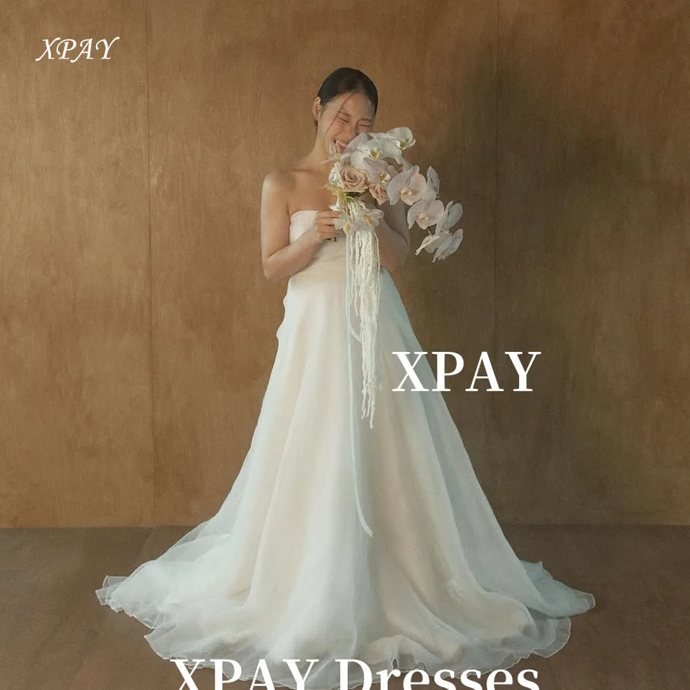 XPAY Einfache trägerlose Brautkleider aus Seide und Organza, Korea, Fotoshooting, Brautkleider in Übergröße, Korsett-Rücken, individuell