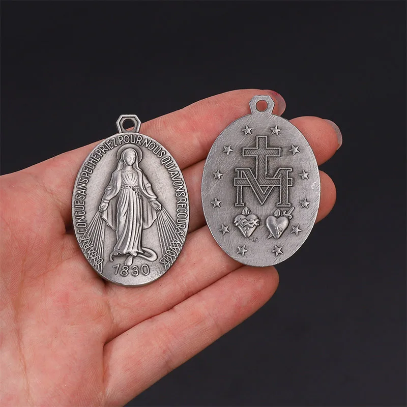 2pcs Catholic Colorful Alloy Virgin Mary Pendant Medallion DIY Pendant for Christian Jewelry Crafts