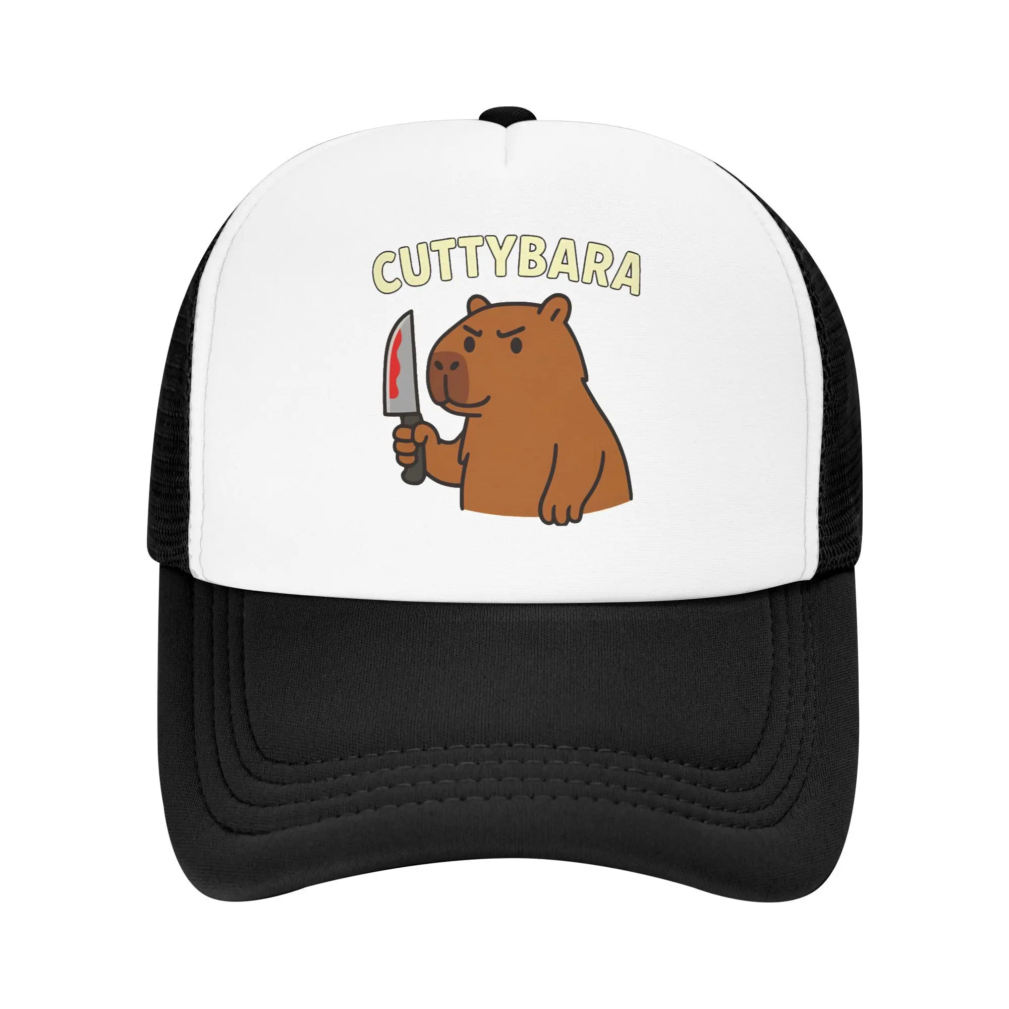 

Summer Breathable Capybara with Knife Cuttybara Dark Animal Pun Mesh Hat Caps Adjustable Foam Trucker Hat For Casual Headwear