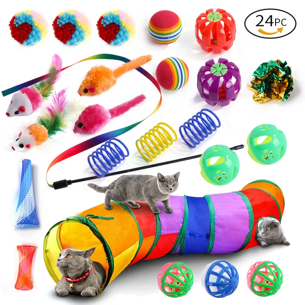 Dualanimal de estimação gatinho brinquedos variedade gato brinquedo combinação conjunto gato brinquedo engraçado gato vara sisal mouse sino bola gato suprimentos 20 peça conjunto anti