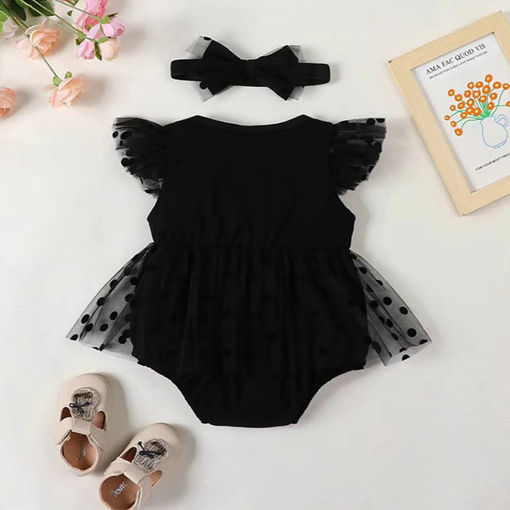 جديد الصيف طفلة أكمام بذلة بلون البولكا نقطة شبكة الأصفاد مع شبكة سوداء بذلة الأميرة نمط