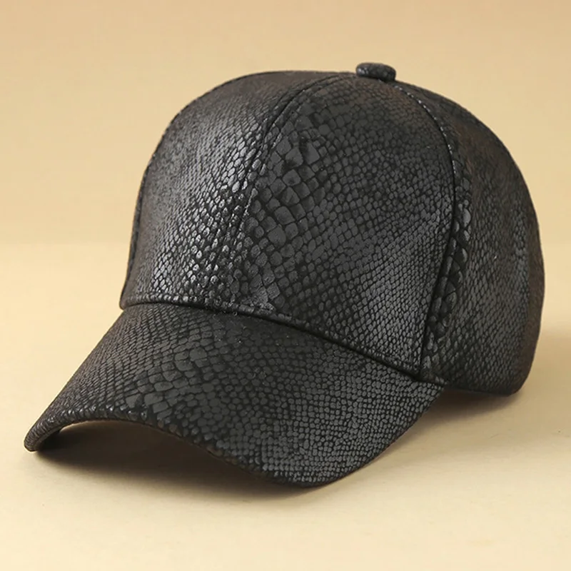 Hochwertige Herren-Baseballkappe aus Leder mit verstellbarem Druckknopfverschluss, Outdoor-Aktivitäten, verstellbare Baseballkappe – Detail 1