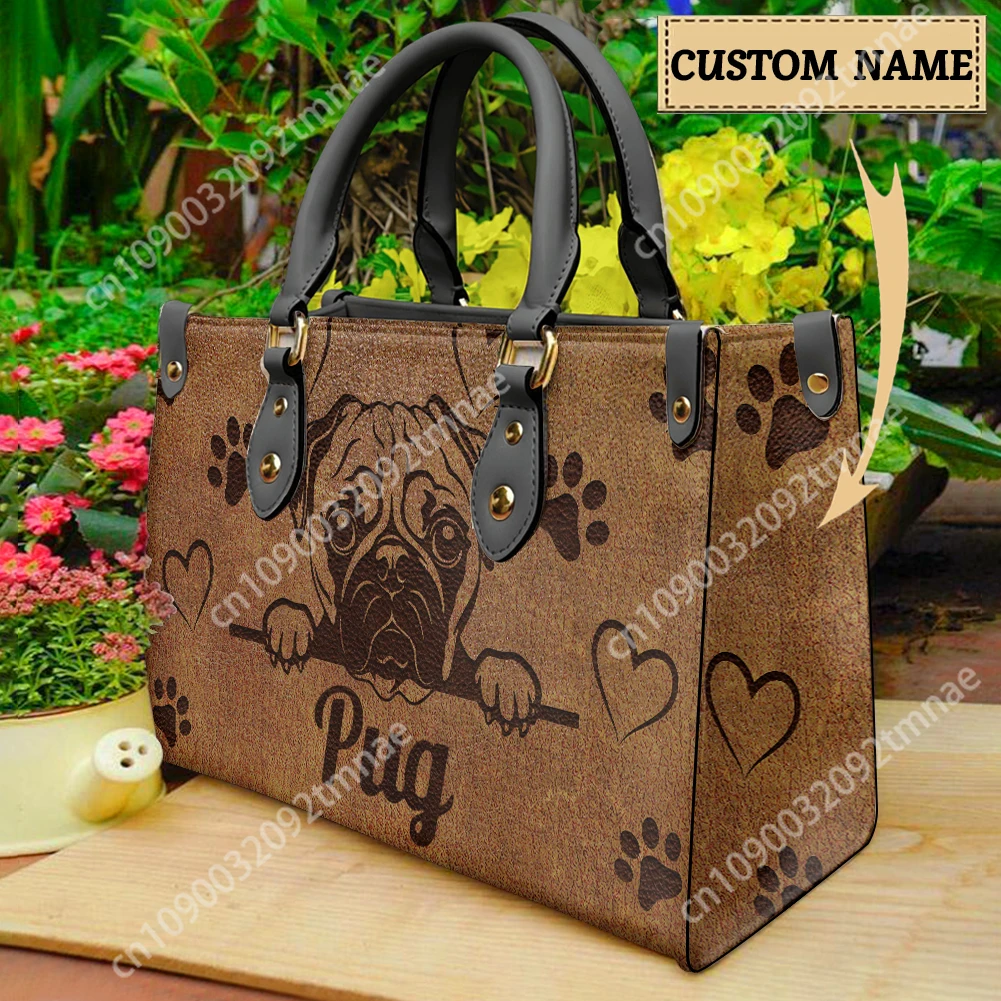 

Handbags For Women Personalized Dog Print Luxury Teen Girls Shoulder Bag Dog Lovers Custom Name Tote Bags Leather Hand Bags Gift